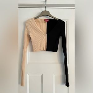 STAUD Shoko Color Block Ribbed Cropped Cardigan Size XS